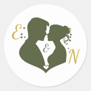 Redondo Adesivo de casamento dourado e sage elegante editá