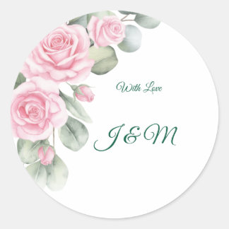 Redondo Adesivo de casamento Elegantes Rosas Rosa e Cisne