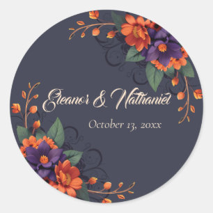 Redondo Adesivo de casamento floral 3D gótico elegante cav