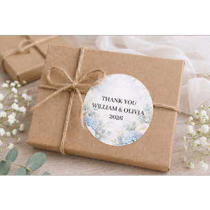 Redondo Adesivo de casamento floral azul personalizado