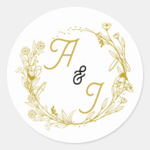 Adesivo de casamento floral dourado editável