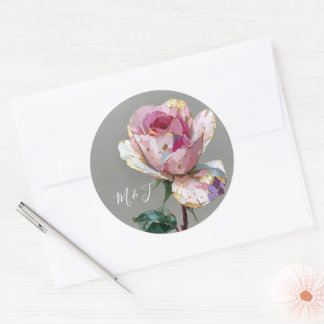 Redondo Adesivo de casamento floral impasto rosa elegante