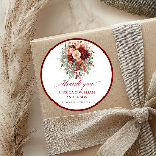 Redondo Adesivo de casamento floral marsala outonal românt