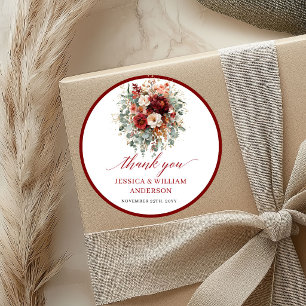 Redondo Adesivo de Casamento Floral Outono Burgundy Elegan