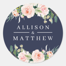 Redondo adesivo de casamento floral rosa moderno