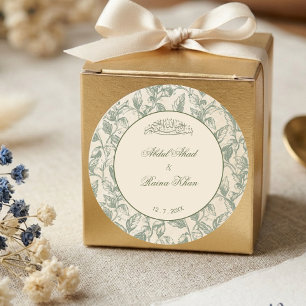 Redondo Adesivo de Casamento Islâmico Floral Verde Marfim