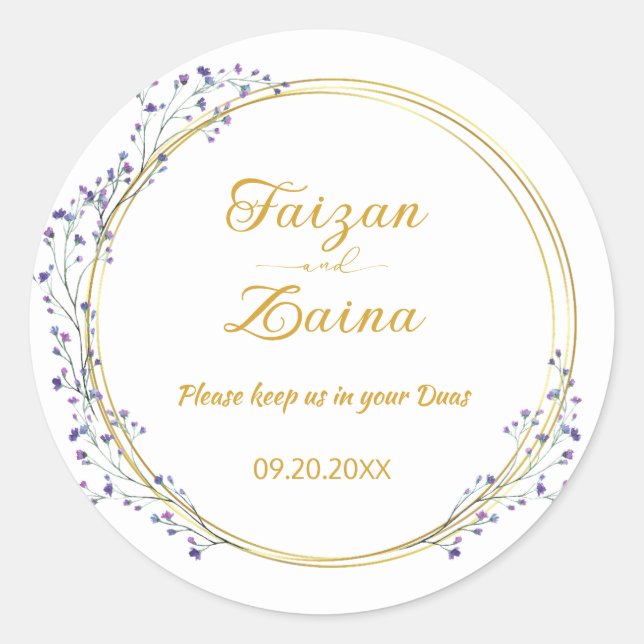 Redondo Adesivo de casamento islâmico personalizado Nikkah (Frente)