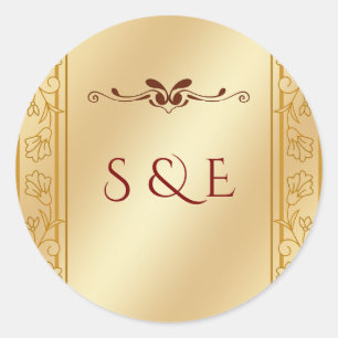 Redondo Adesivo de casamento metálico dourado de luxo eleg