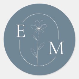 Redondo Adesivo de casamento minimalista com floral monogr