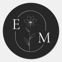 Redondo Adesivo de casamento minimalista com floral monogr