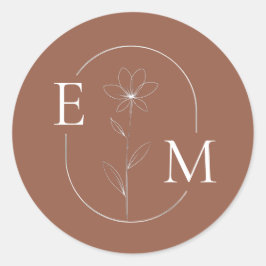 Redondo Adesivo de casamento minimalista com floral monogr