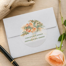 Redondo Adesivo de Casamento Peach Roses & Driftwood