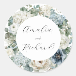 Redondo Adesivo de Casamento Personalizado Floral Elegante