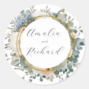 Redondo Adesivo de Casamento Personalizado Floral Elegante