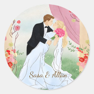 Redondo Adesivo de casamento personalizado para noiva e no