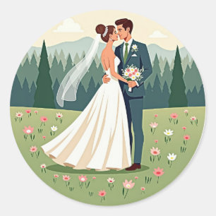 Redondo Adesivo de Casamento Romântico