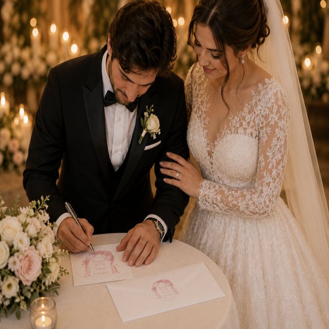 Redondo Adesivo de casamento rosa corado (Criador carregado)