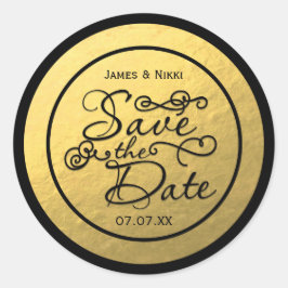 Redondo Adesivo de casamento SAVE THE DATE com folha doura