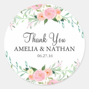 Redondo Adesivo de casamento Sweet Watercolor Pink Peach