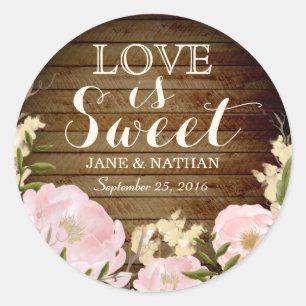Redondo Adesivo de casamento Sweet Wood Look Love é Doce