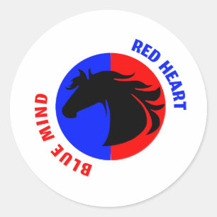 Redondo Adesivo de Cavalo Azul Mente Coração Vermelho