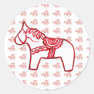 Redondo Adesivo de cavalo vermelho e branco