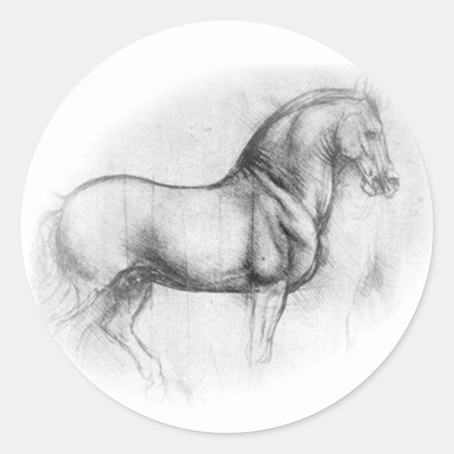 Redondo Adesivo de cavalos Leonardo Da Vinci (Frente)