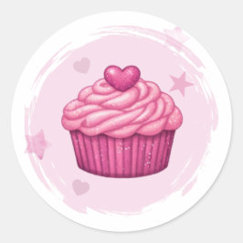 Redondo Adesivo de Celebração de Cupcake Rosa