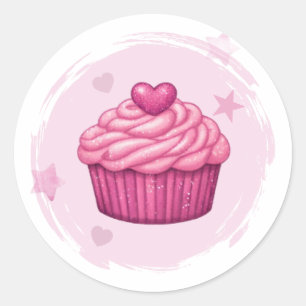 Redondo Adesivo de Celebração de Cupcake Rosa