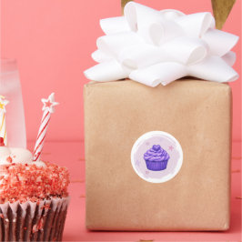 Redondo Adesivo de Celebração de Cupcake Roxo