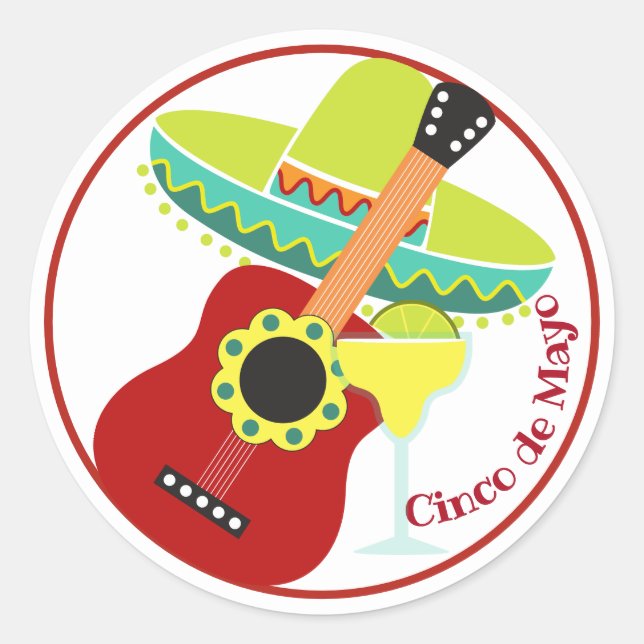 Redondo Adesivo de Celebração do Cinco de Mayo (Frente)