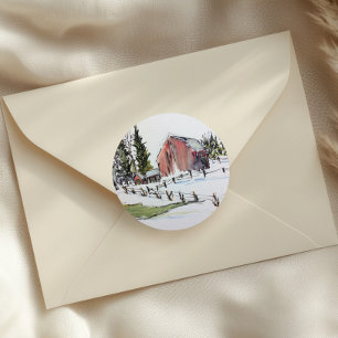 Redondo adesivo de celeiro vermelho, cor-de-água do dia de