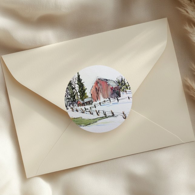 Redondo adesivo de celeiro vermelho, cor-de-água do dia de (Criador carregado)