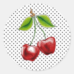 Redondo Adesivo de Cerejas com Bolinhas (folha de 20)