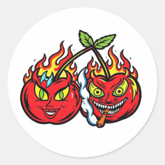 Redondo Adesivo de Cerejas Malvadas em Chamas - Arte de Mo