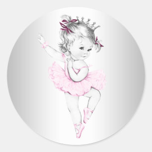 Redondo Adesivo de Chá de Bebê Bailarina Rosa Vintage