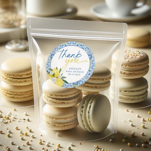 Redondo Adesivo de Chá de Bebê Mediterrâneo Limão Elegante (Criador carregado)