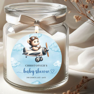 Redondo Adesivo de Chá de Bebê Menino Única Urso Teddy Azu