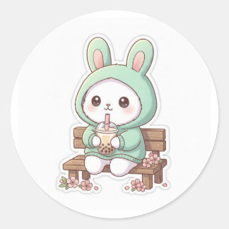 Redondo Adesivo de Chá de Bolhas do Coelho Kawaii