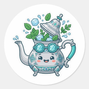 Redondo Adesivo de Chá de Hortelã Marroquino Kawaii Fofo d