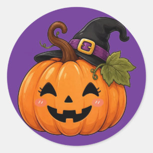 Redondo Adesivo de Chapéu de Bruxa de Abóbora de Halloween