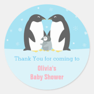 Redondo Adesivo de Chás de Bebê Família Penguin Obrigada
