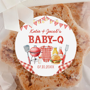 Redondo Adesivo de Churrasco Vermelho Baby-Q Baby Shower