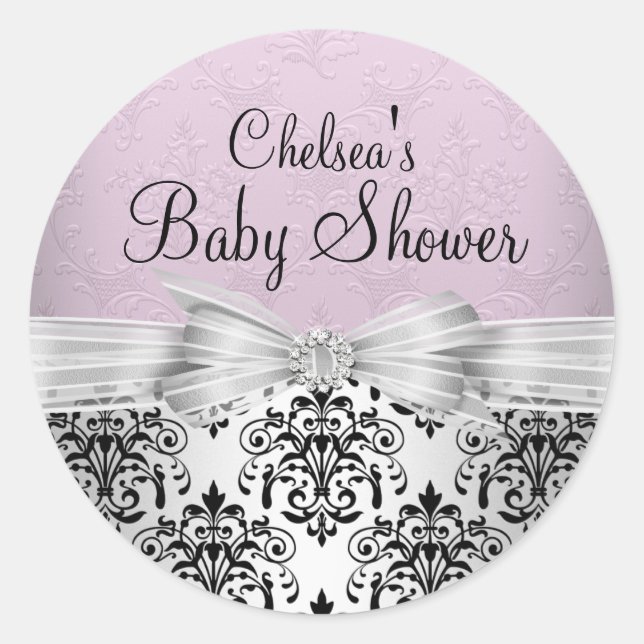 Redondo Adesivo de Chuveiro de Bebê Rosa Damask Elegante (Frente)