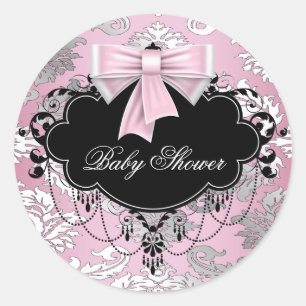 Redondo Adesivo de Chuveiro de Bebê Rosa Preto Damasco Ros