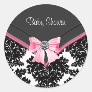 Redondo Adesivo de Chuveiro de Bebê Rosa Preto Damasco Ros