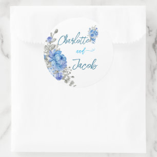 Redondo Adesivo de Chuveiro de Noiva Floral Azul Elegante