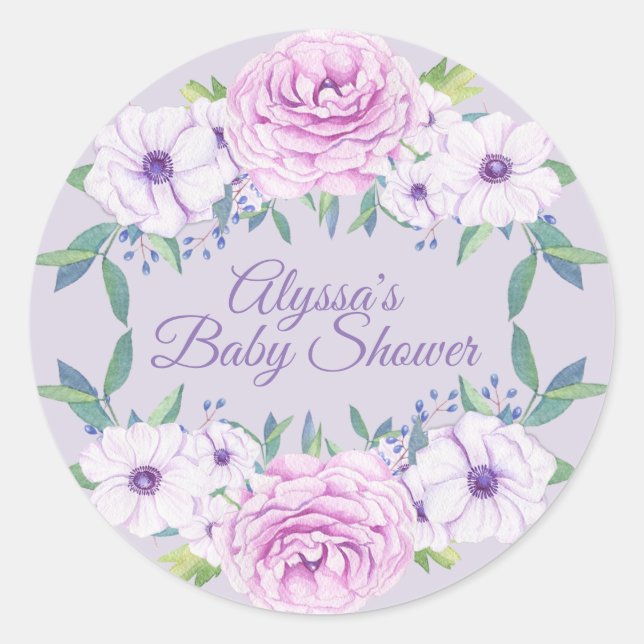 Redondo Adesivo de Chuvinha de Bebê com Flores de Lilás Ro (Frente)