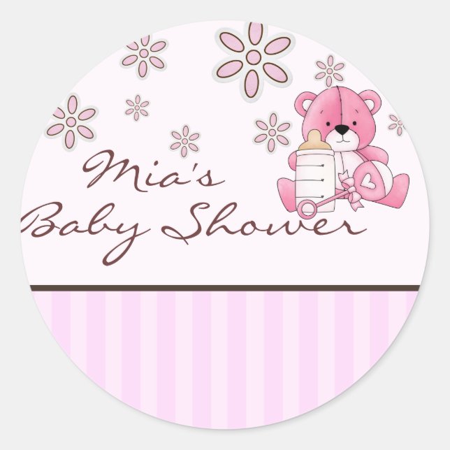 Redondo Adesivo de Chuvinha de Bebê Urso Rosa (Frente)
