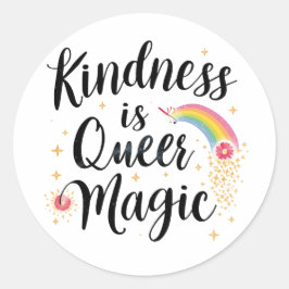 Redondo Adesivo de Citação de Magia Queer Bondade Arco-íri